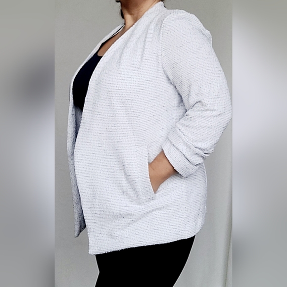 Carolina Belle Montreal Heathered White/Blk OpenFront Cardigan/Blazer Stretch XL - Picture 13 of 16